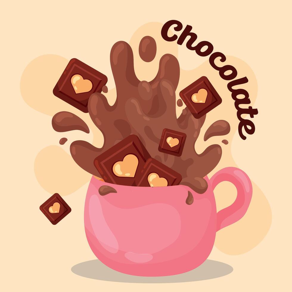 Splashing chocolate mug. vector