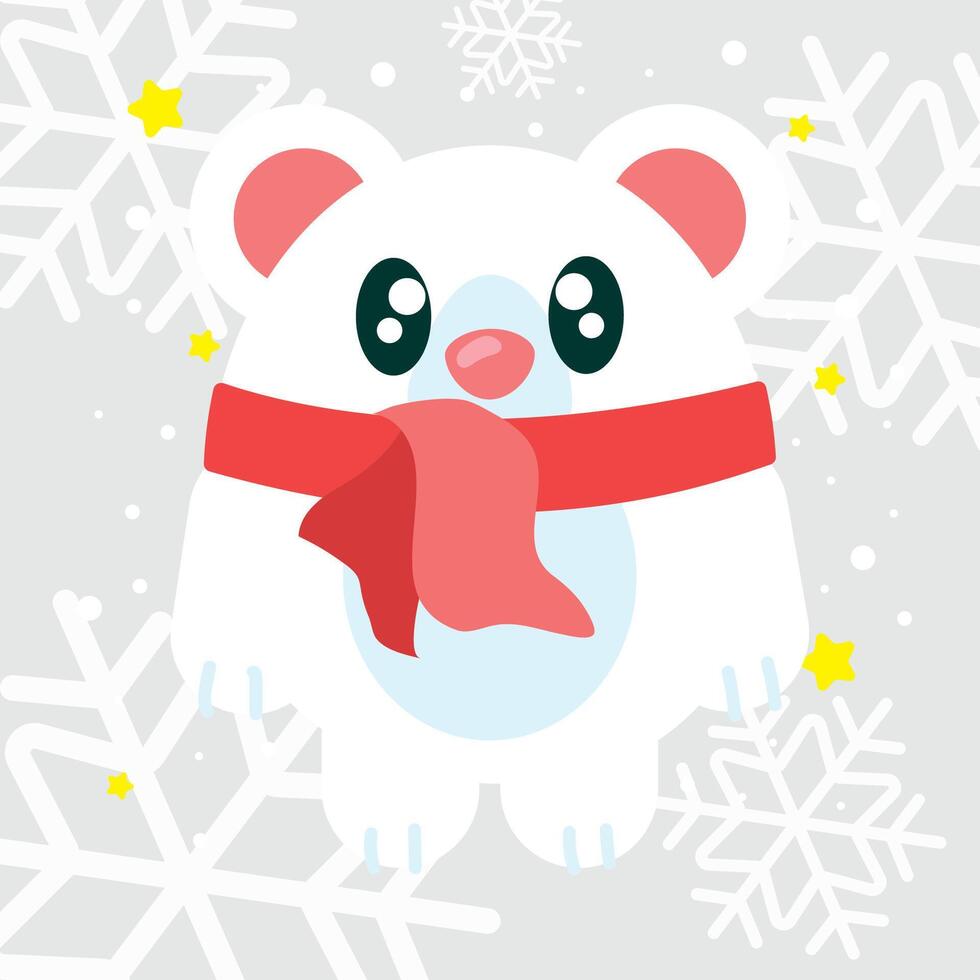 Cute polar bear with scarf. vector