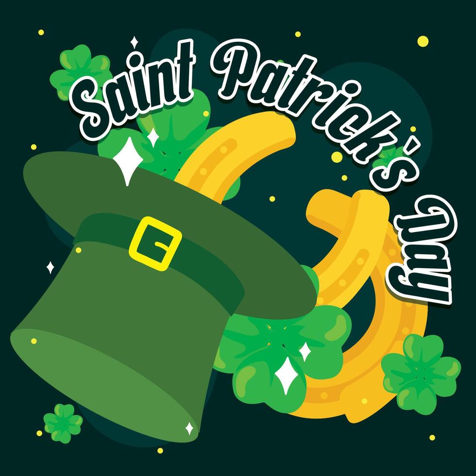 Hat with clovers and horseshoes. vector