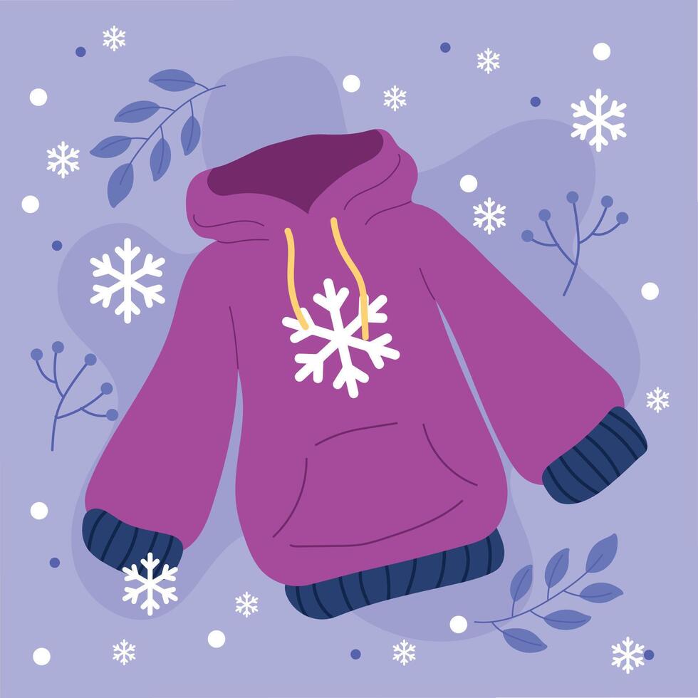 Snowflake hoodie with pockets. vector