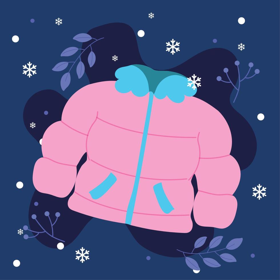 Pink winter puffy jacket. vector