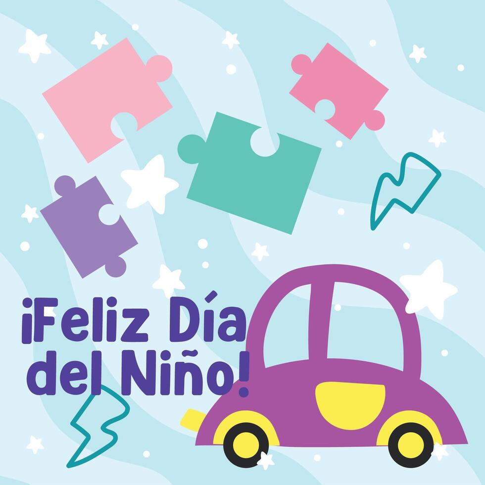 Toy car with puzzle pieces. vector