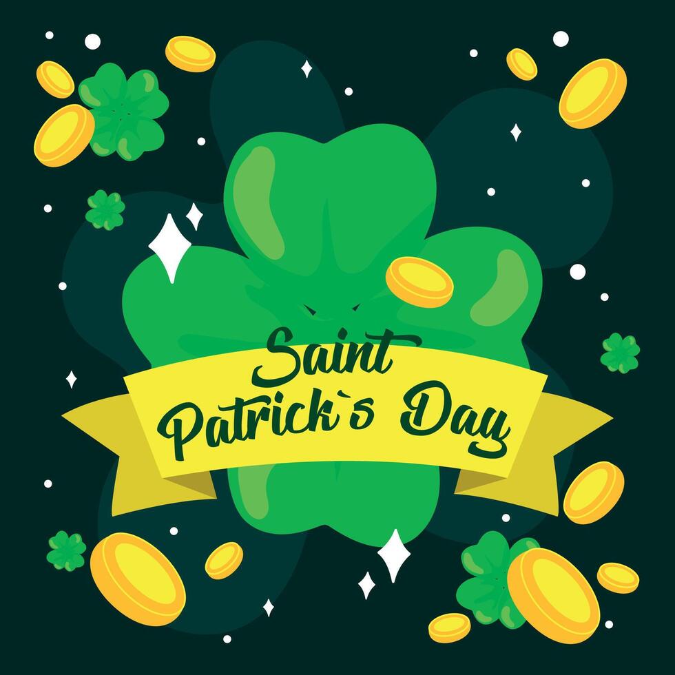 Four leaf clover with coins. vector