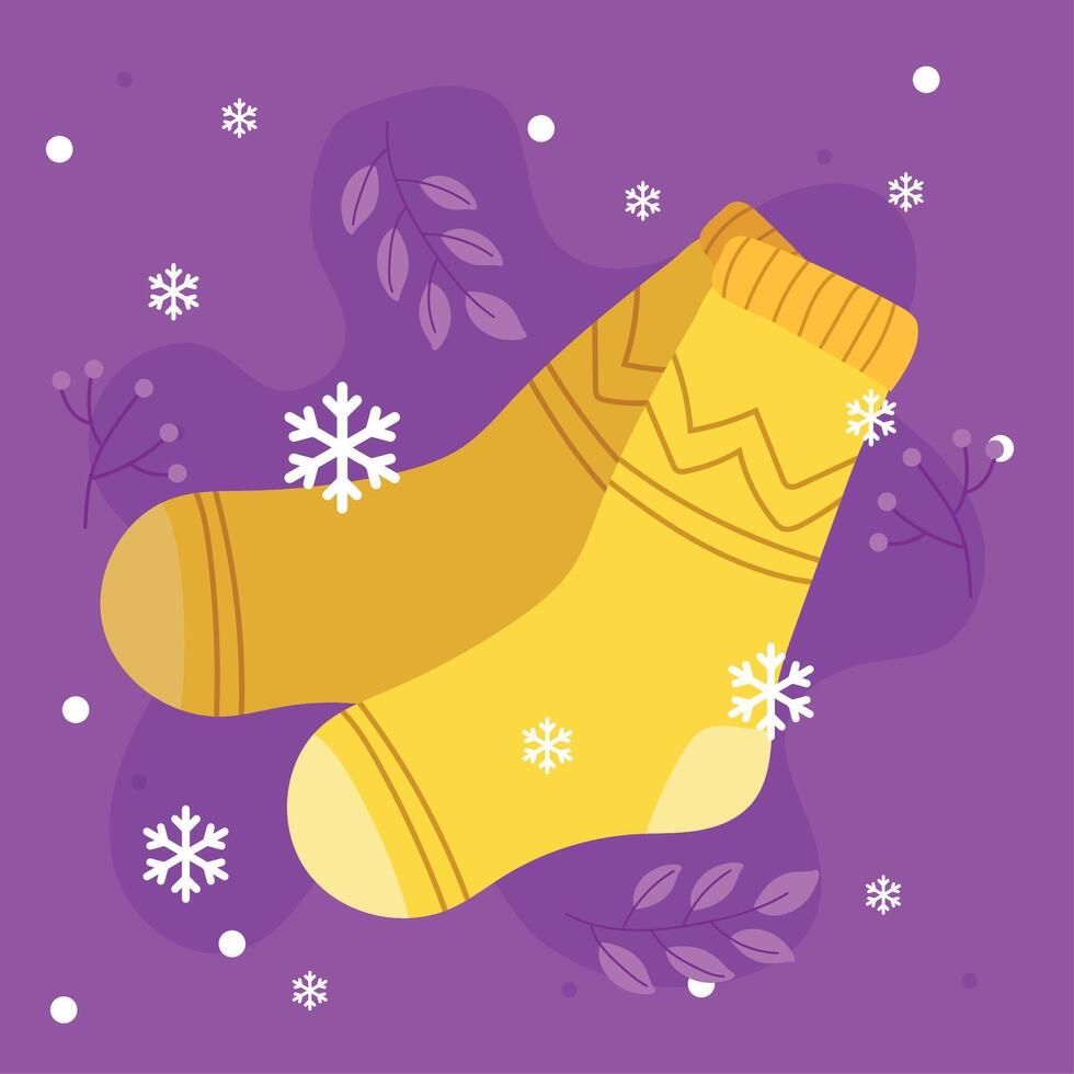 Yellow socks winter style. vector