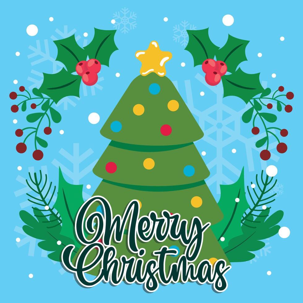 Tree with holly decorations. vector