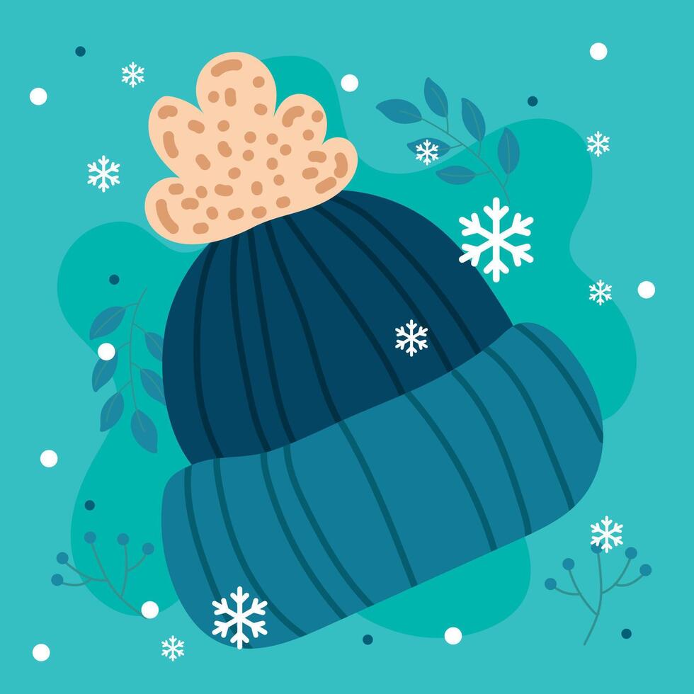 Blue beanie with pom pom. vector