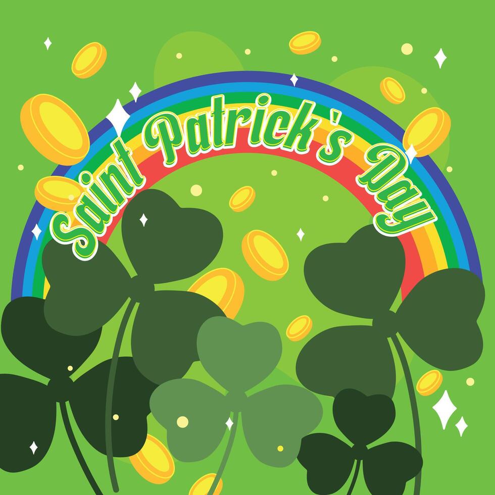 Rainbow and clovers festive art. vector