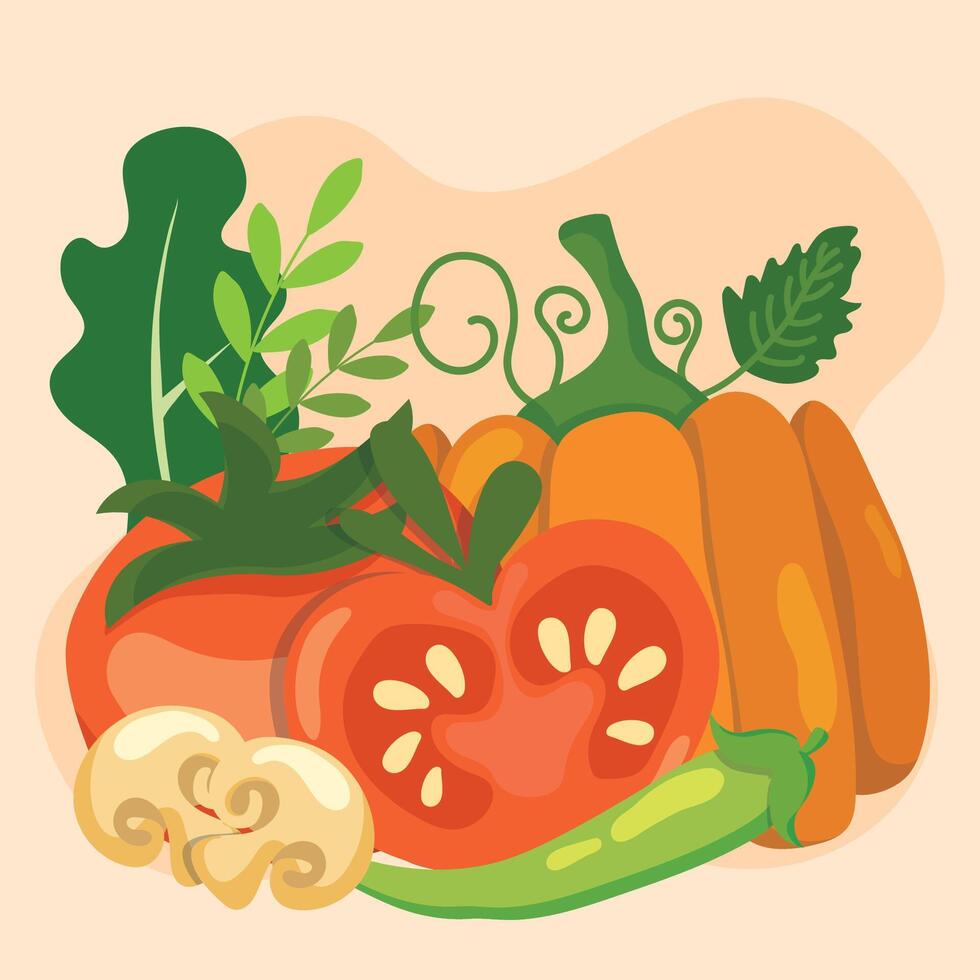 Pumpkin and tomato autumn mix. vector