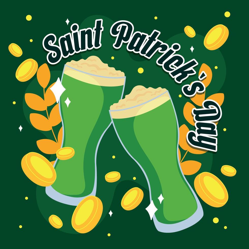 Green beer glasses and coins. vector