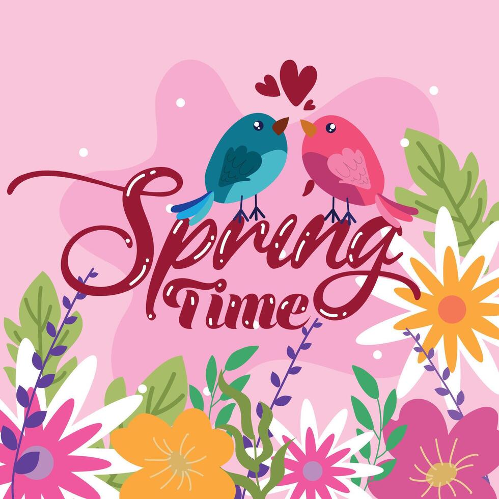 Lovebirds in spring bloom. vector