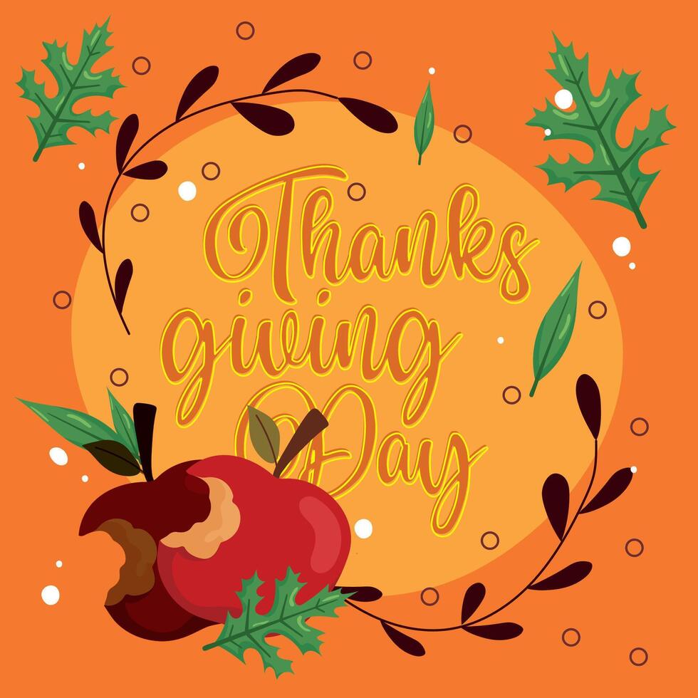 Thanksgiving apple and leaves. vector
