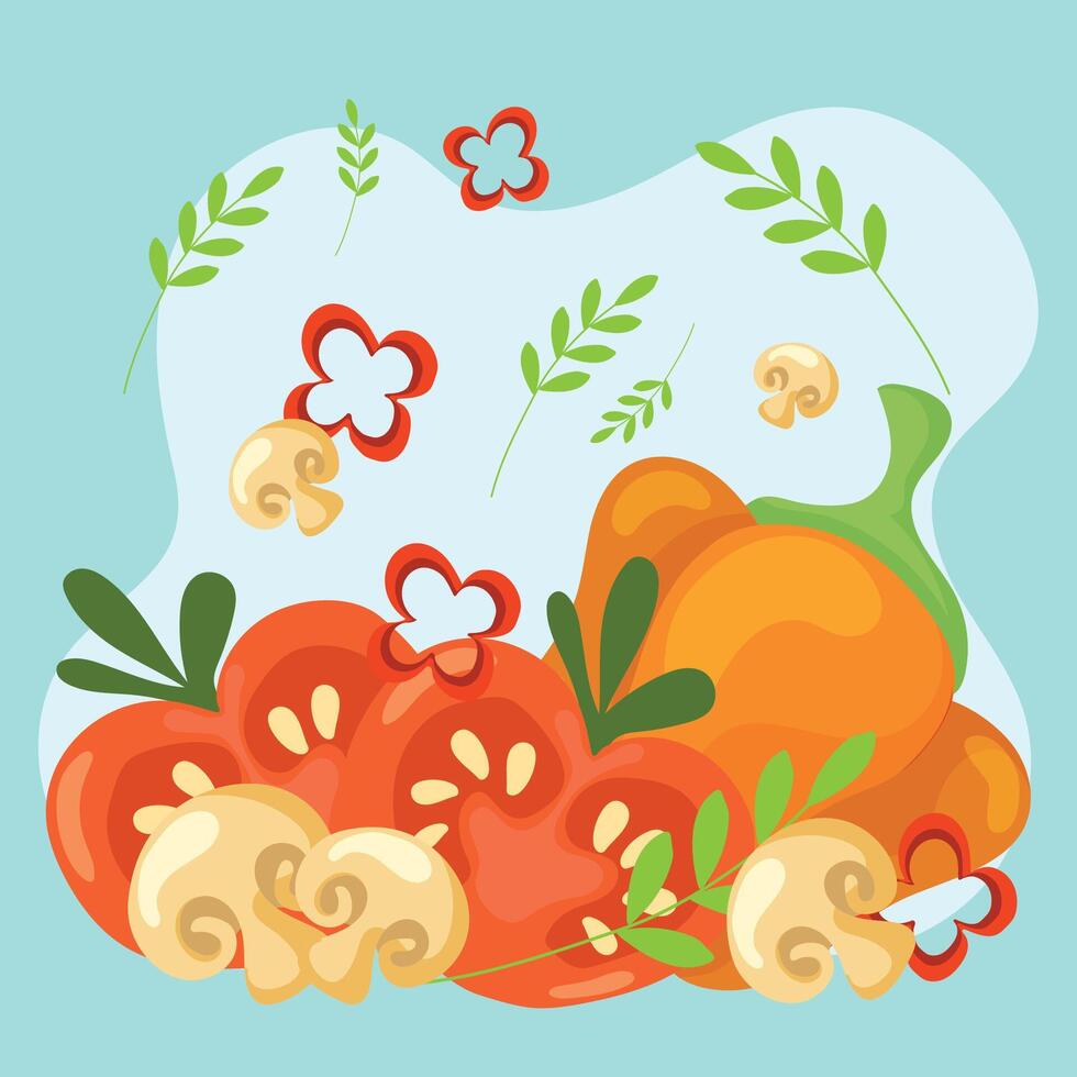 Peppers and tomatoes composition. vector