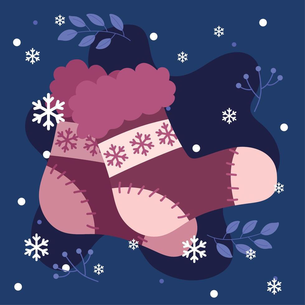 Fuzzy pink winter socks pair. vector