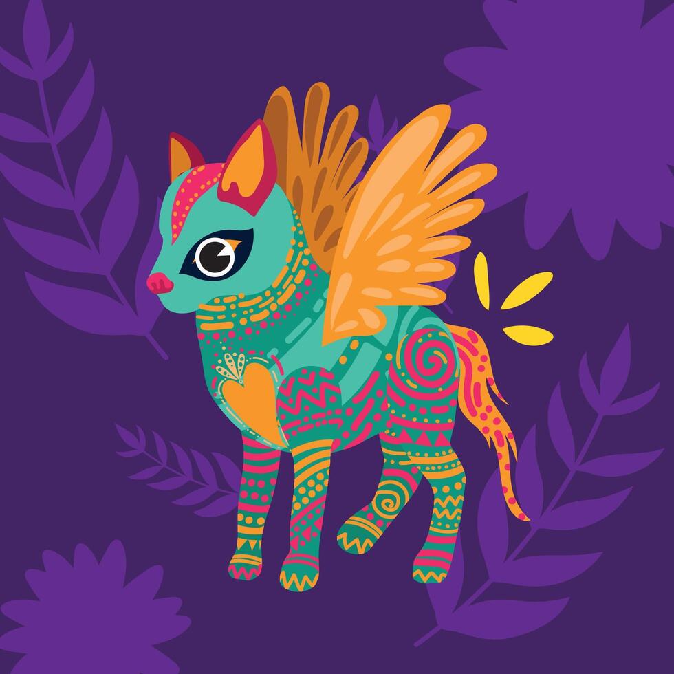 Winged fantasy dog art. vector