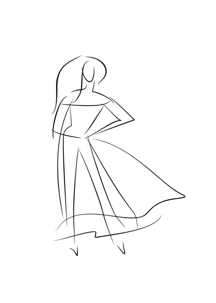 fashion silhouette of women's suit, dress sketch for fashion designer. woman full-length drawing sketch brush casually vector