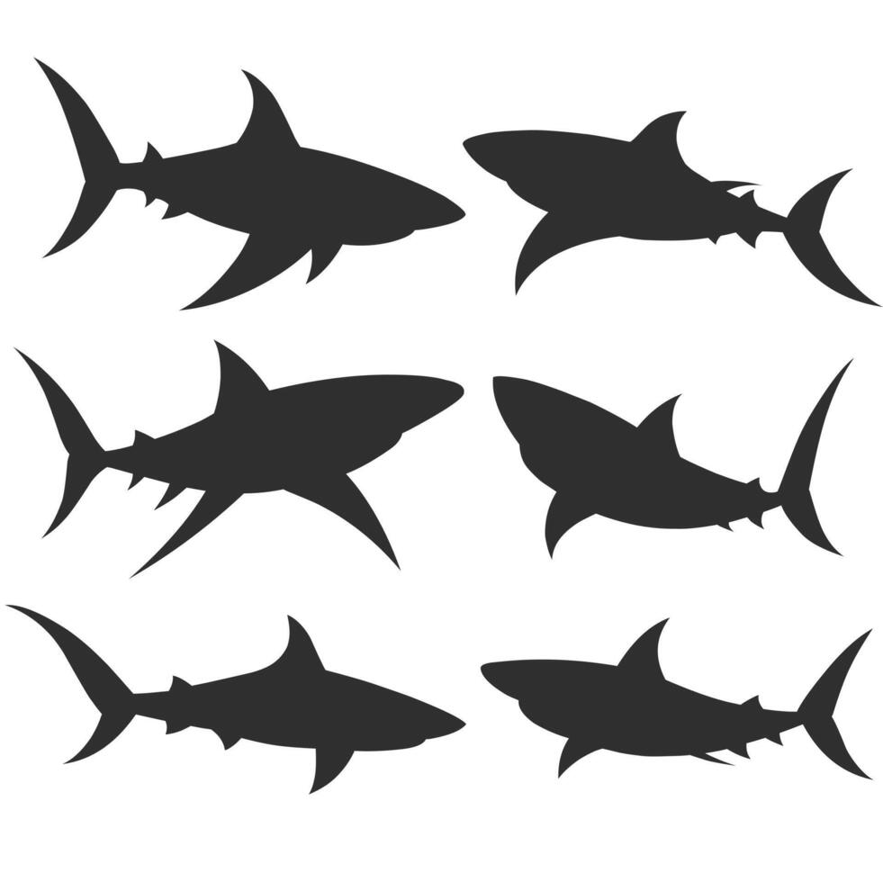 Silhouette of Sharks Black and White vector