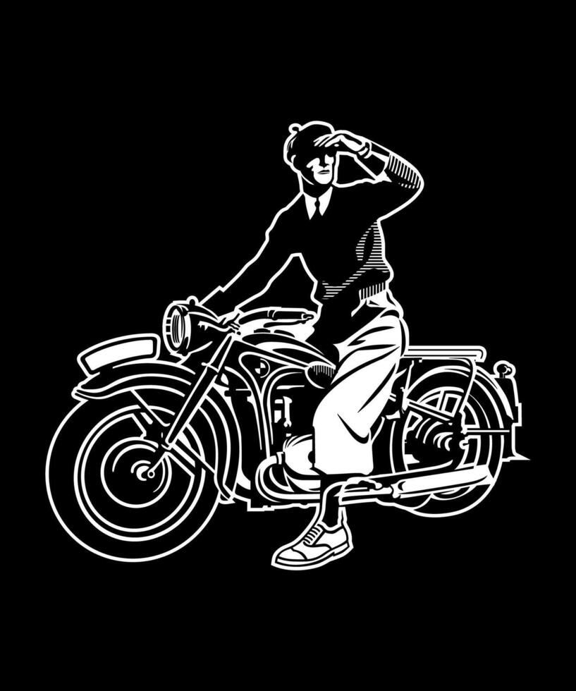 Black and white retro biker vector