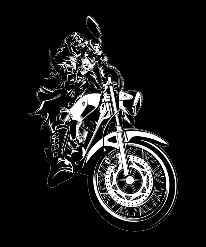 Black and white skeleton biker ride vector