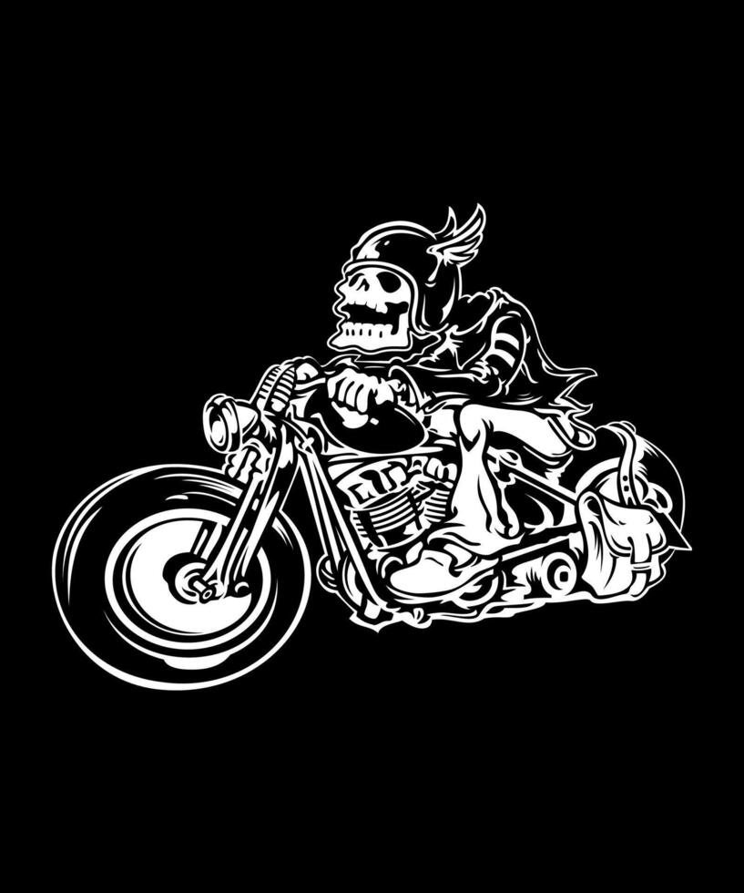 Black and white skeleton cartoon bike vector