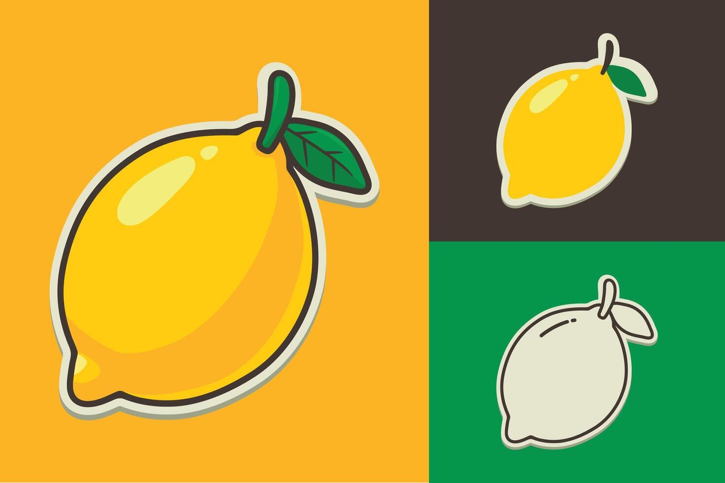 Lemon sticker with three different styles vector