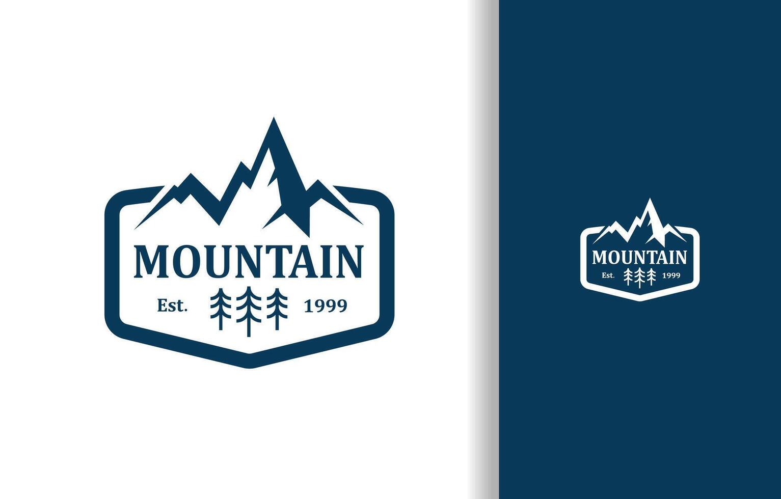 A LOGO OF MOUNTAIN SILHOUETTE WITH TREE AND FRAME FOR NATURE COMPANY vector