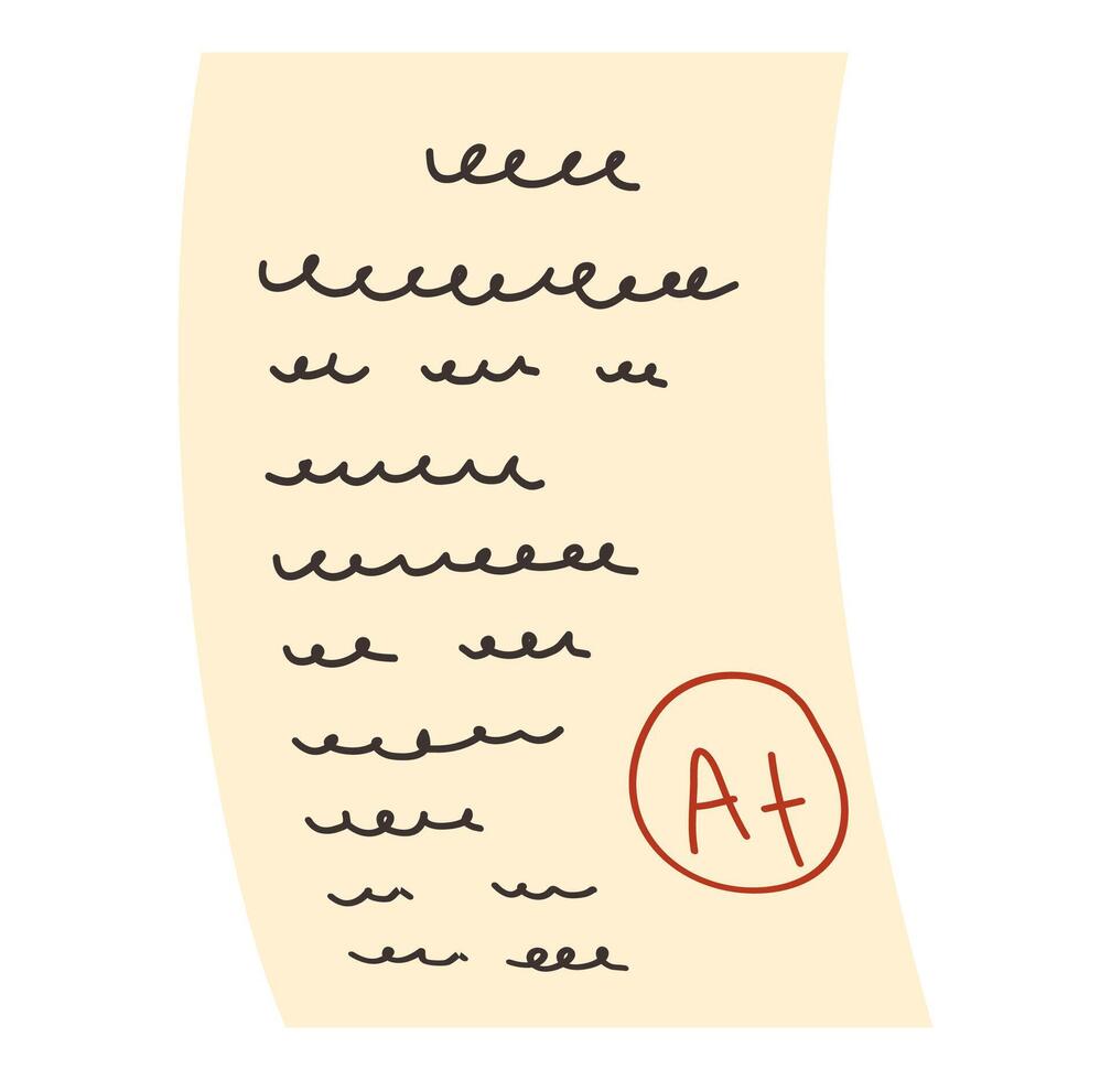 Handdrawn Exam Paper with Grade Illustration vector
