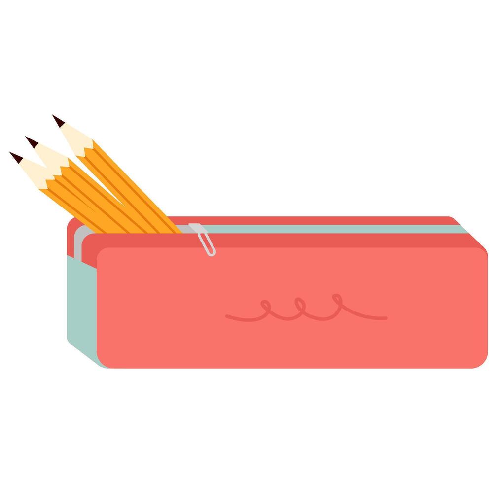 pencils in a pink pencil case illustration vector