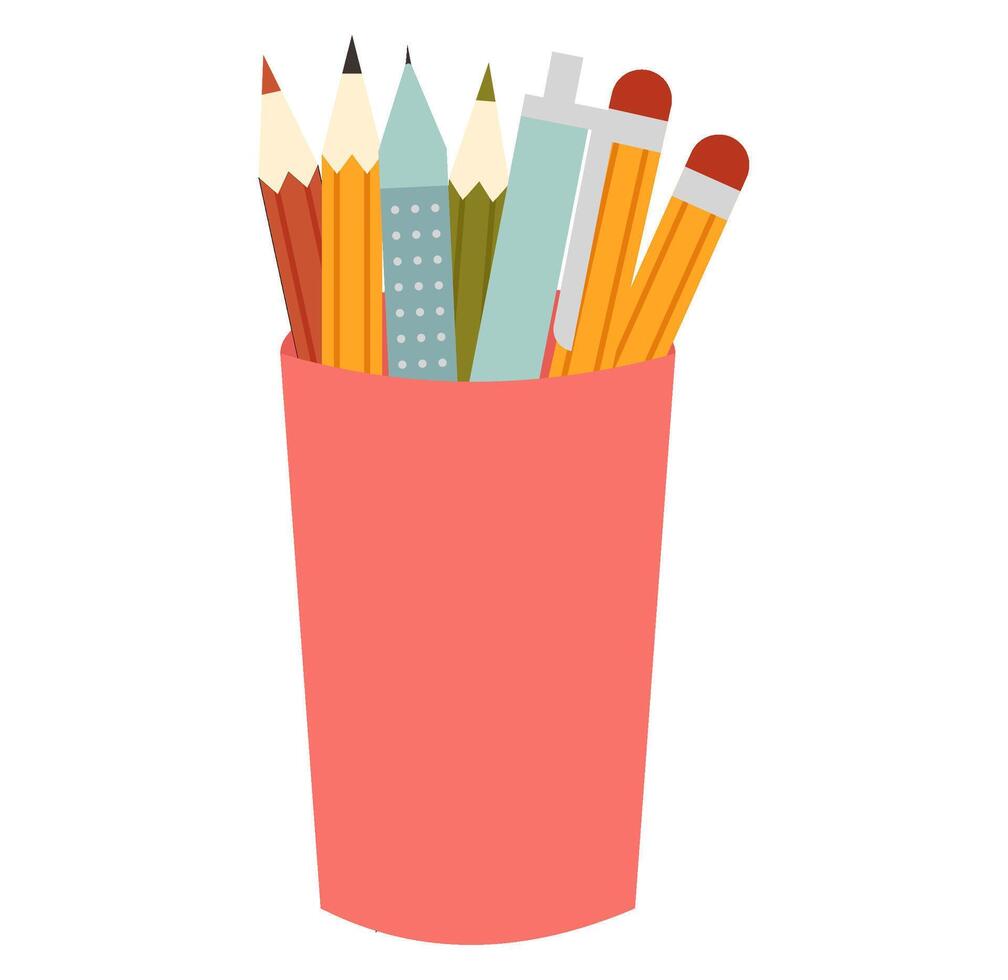 Colorful Pencils and Pens in Cup School Supply Illustration vector