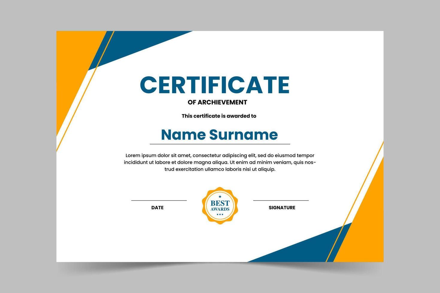 Modern elegant blue and yellow geometric certificate template. Appreciation for business vector