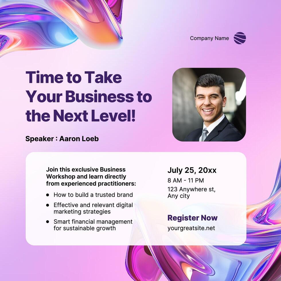 purple pink 3d gradient business workshop linkedin post template