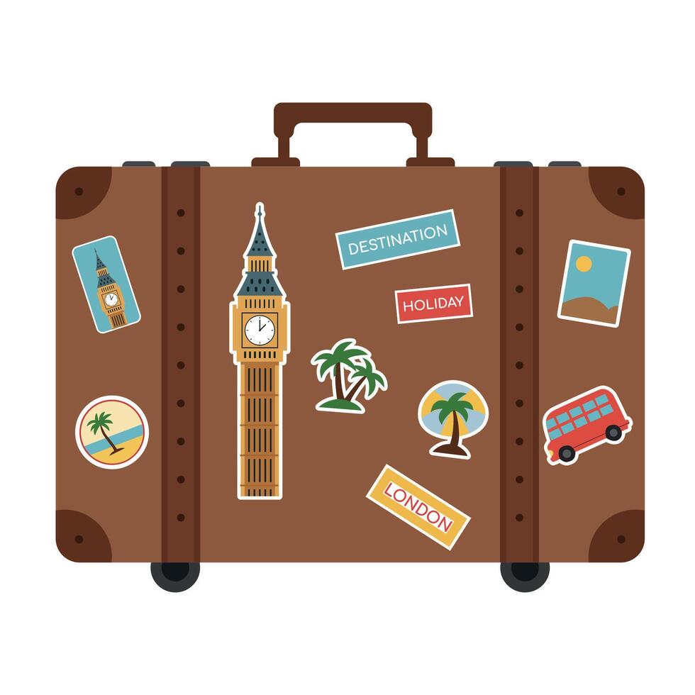 Travel Suitcase with London and Holiday Stickers vector
