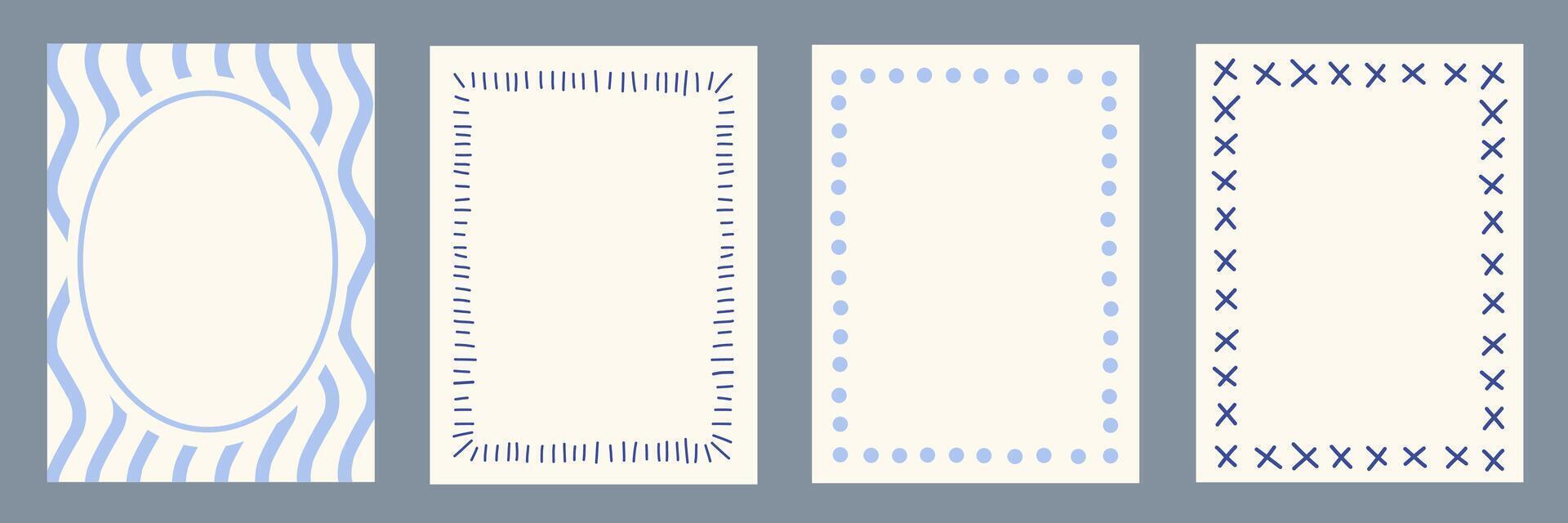 Set of wavy frames. Doodle wave edge borders. Retro Dolce Vita curved shapes, rectangular, oval, circular elements, frame, forms. Abstract vintage geometric posters. Whimsical summer pattern. vector