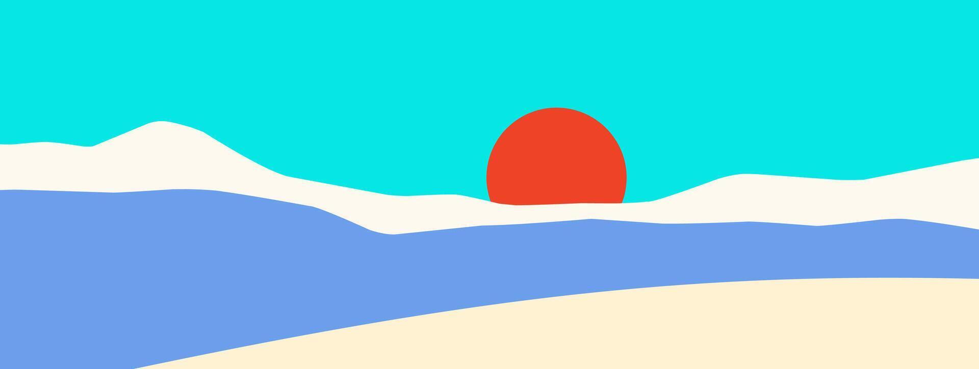 Tropical summer horizontal design templates with copy space, blue sea, wave, sky on colorful background for banner, greeting card, summer beach poster, social media, advertising. Fun concept vector