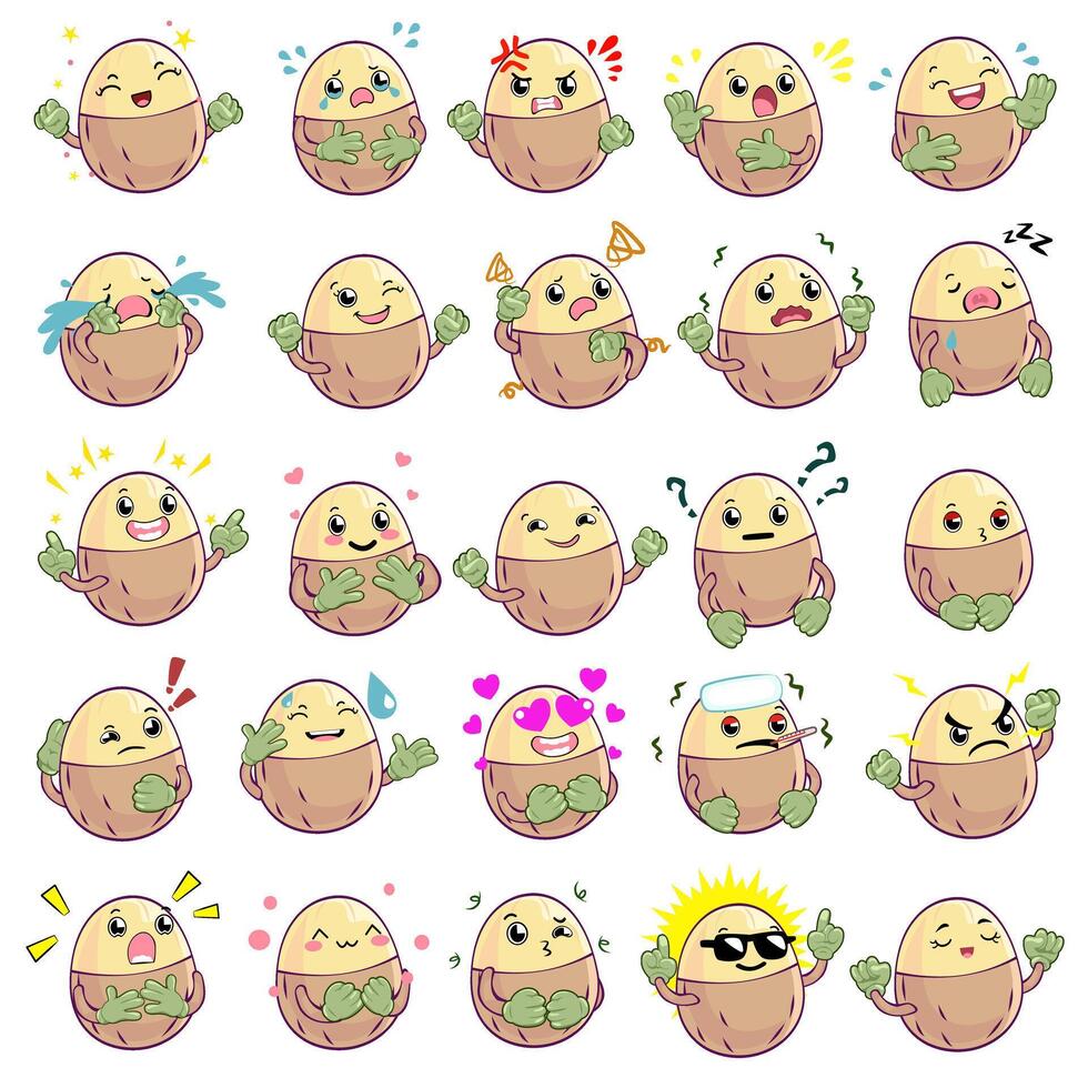 Kawaii potato emoticon set vector