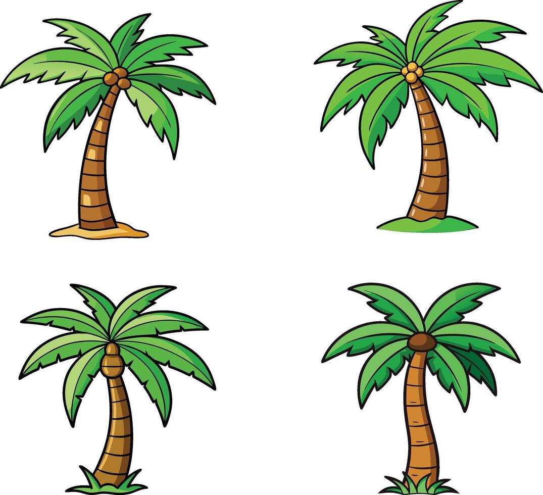 Collection of four cartoon palm trees on a white background vector