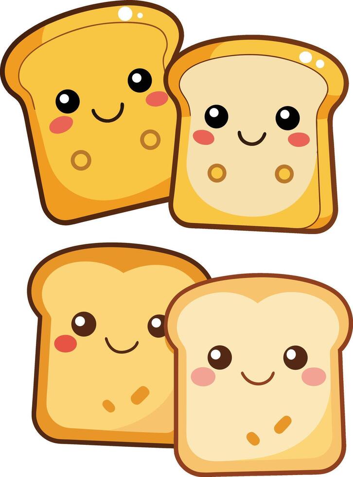 Cute Smiling Toast Slices vector