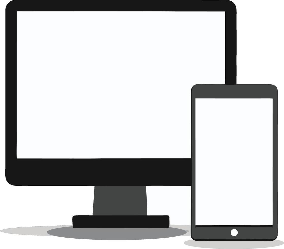 Desktop computer and tablet, flat design style presentation vector
