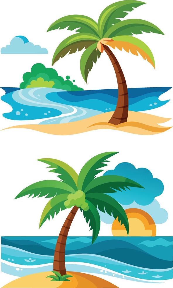 Tropical Beach Scene with Palm Trees and Ocean View vector