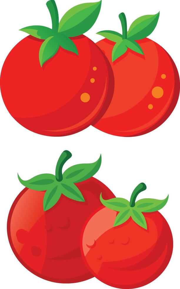 Two pairs of vibrant red tomatoes, a healthy and fresh food item. vector