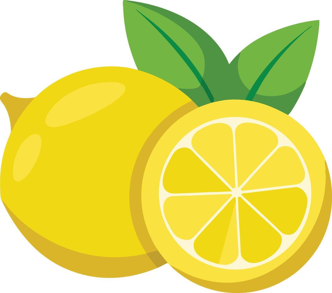 Lemon with a slice and leaves vector
