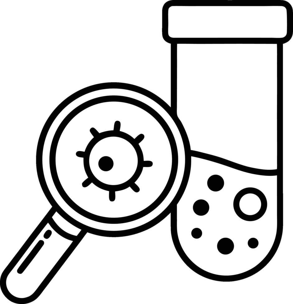 Medical Research and Analysis with Test Tube with magnifying glass and Virus . vector