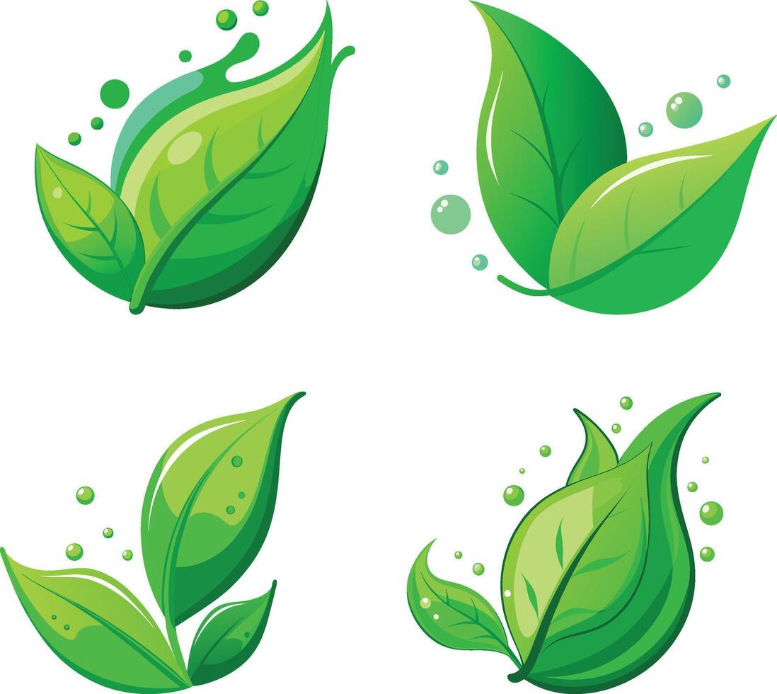 Collection of vibrant green leaves illustrations. vector