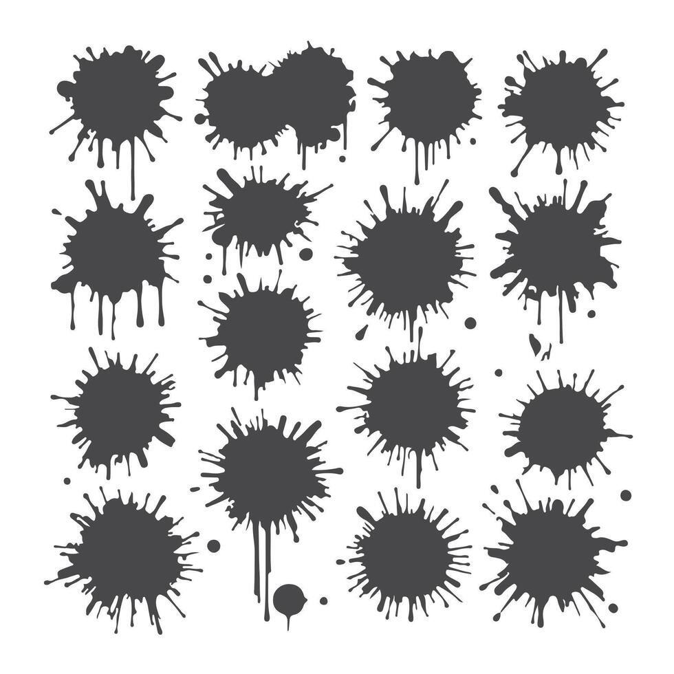 Collection of black ink blots and paint splashes vector