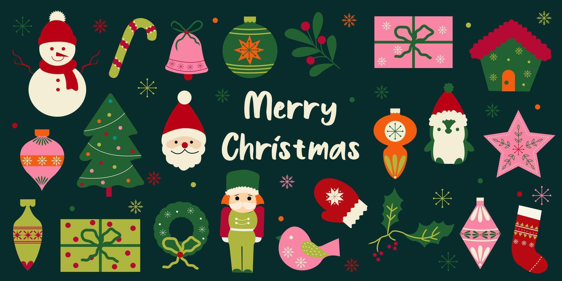 Christmas flat cartoon illustration set vector