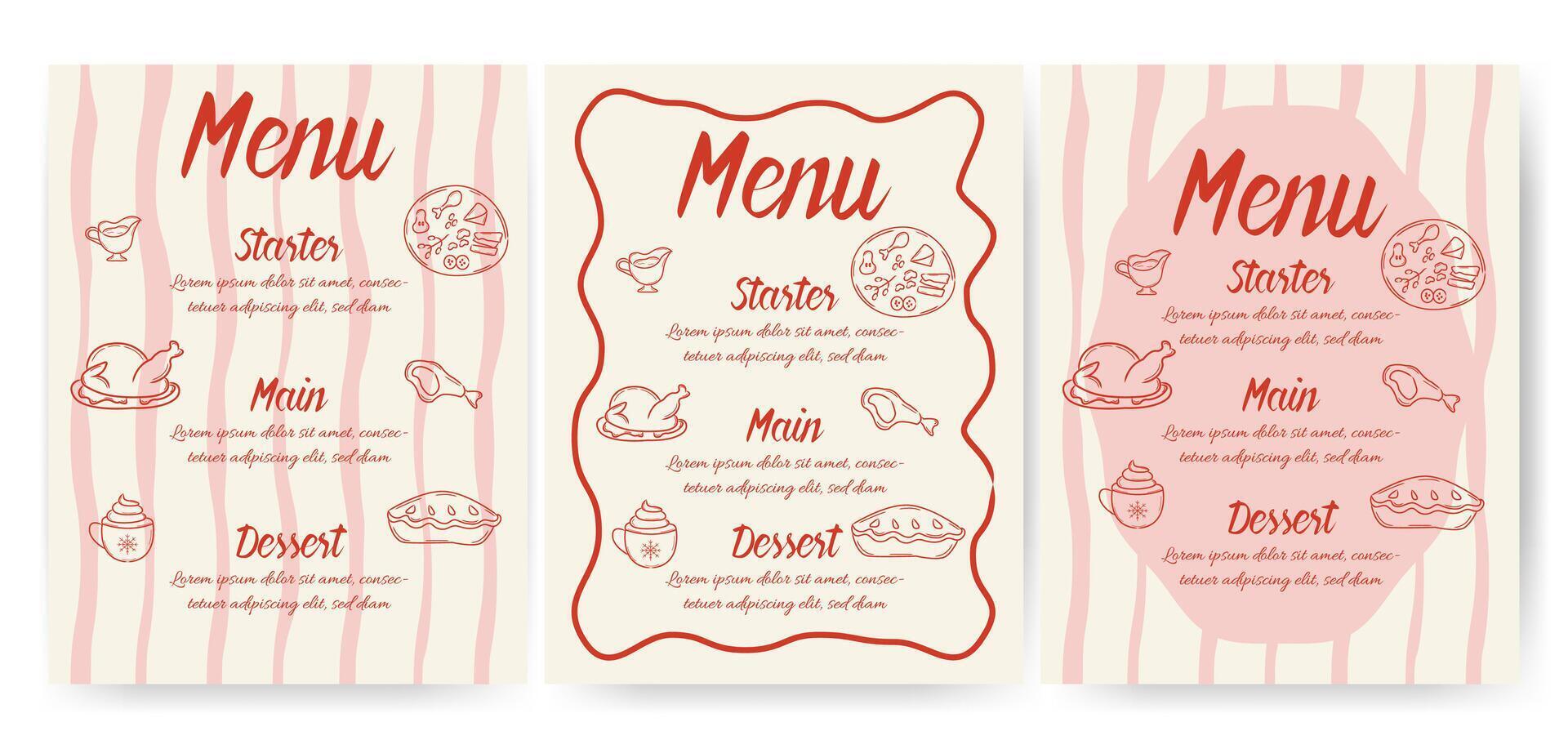 Set of Christmas vintage menu card design. vector