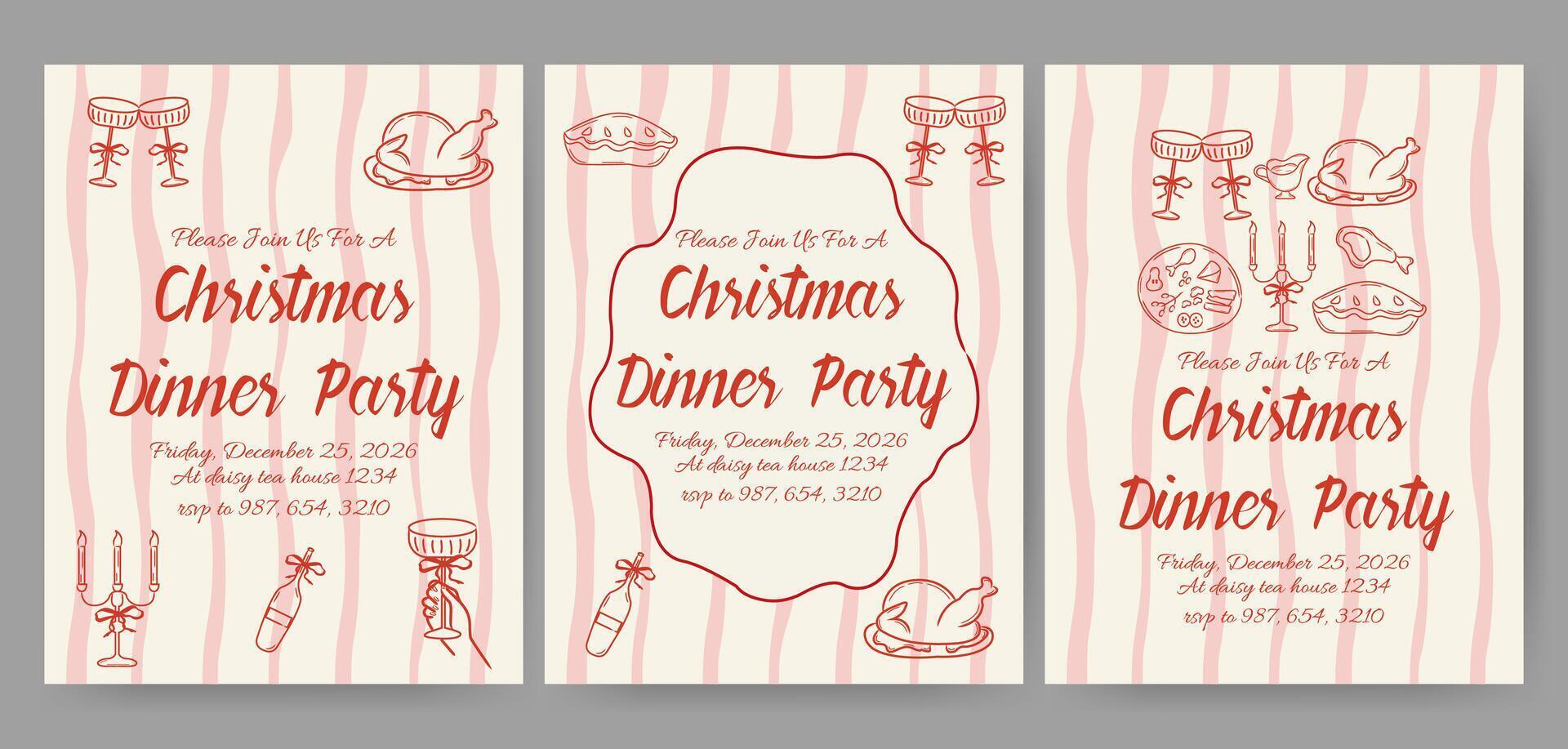 Christmas dinner party invitation card vector