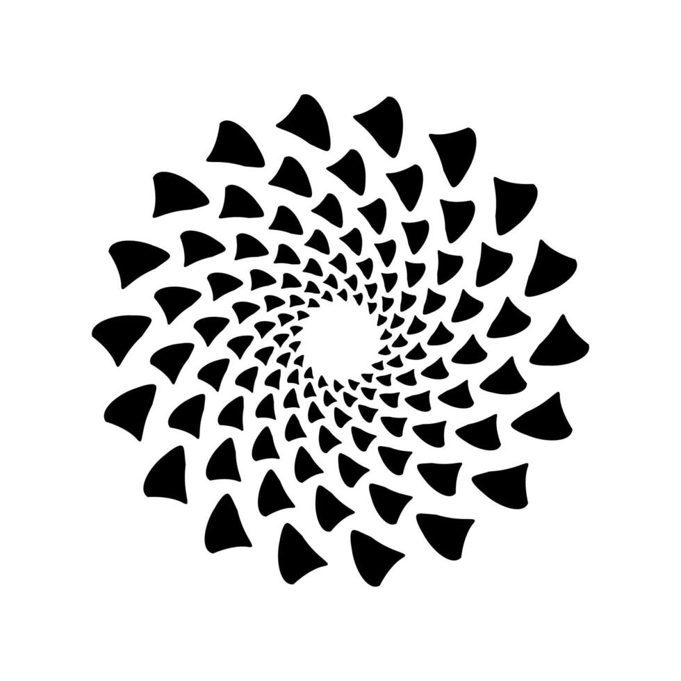 A bold black spiral design made of triangle shapes. Ideal for modern branding, tech, or minimalist identity design. vector