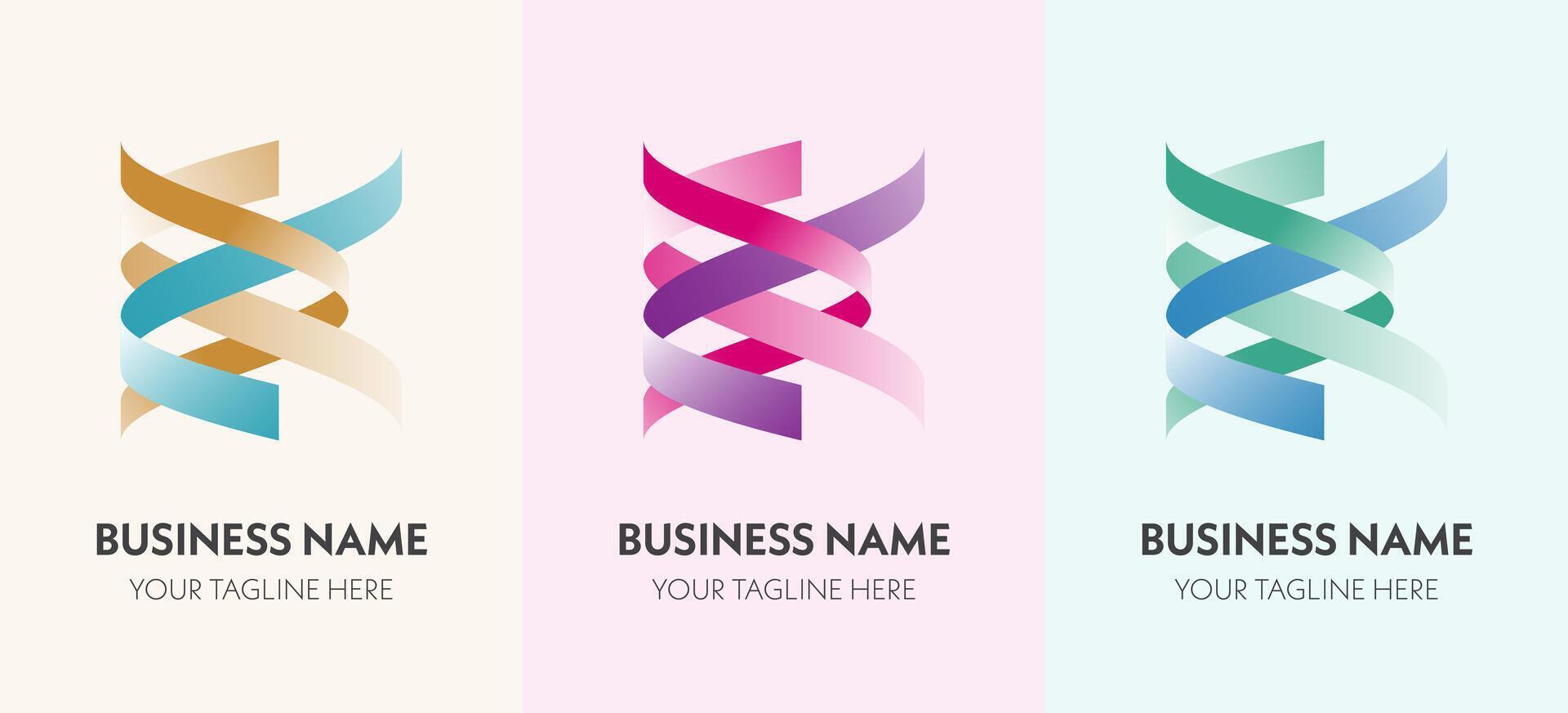 Modern ribbon style logo set in gradient gold, pink, and teal. Great for branding, identity, or startups vector