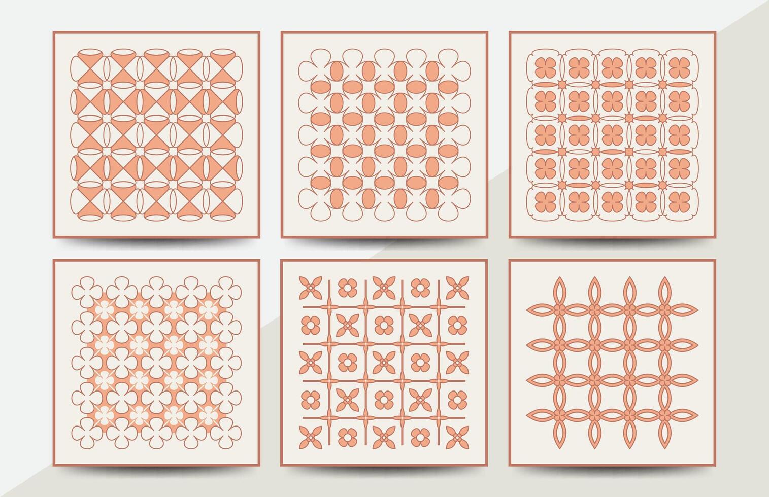 A set of 6 seamless retro floral geometric patterns in soft orange tones. Ideal for textile, wallpaper, digital scrapbooking, or packaging vector