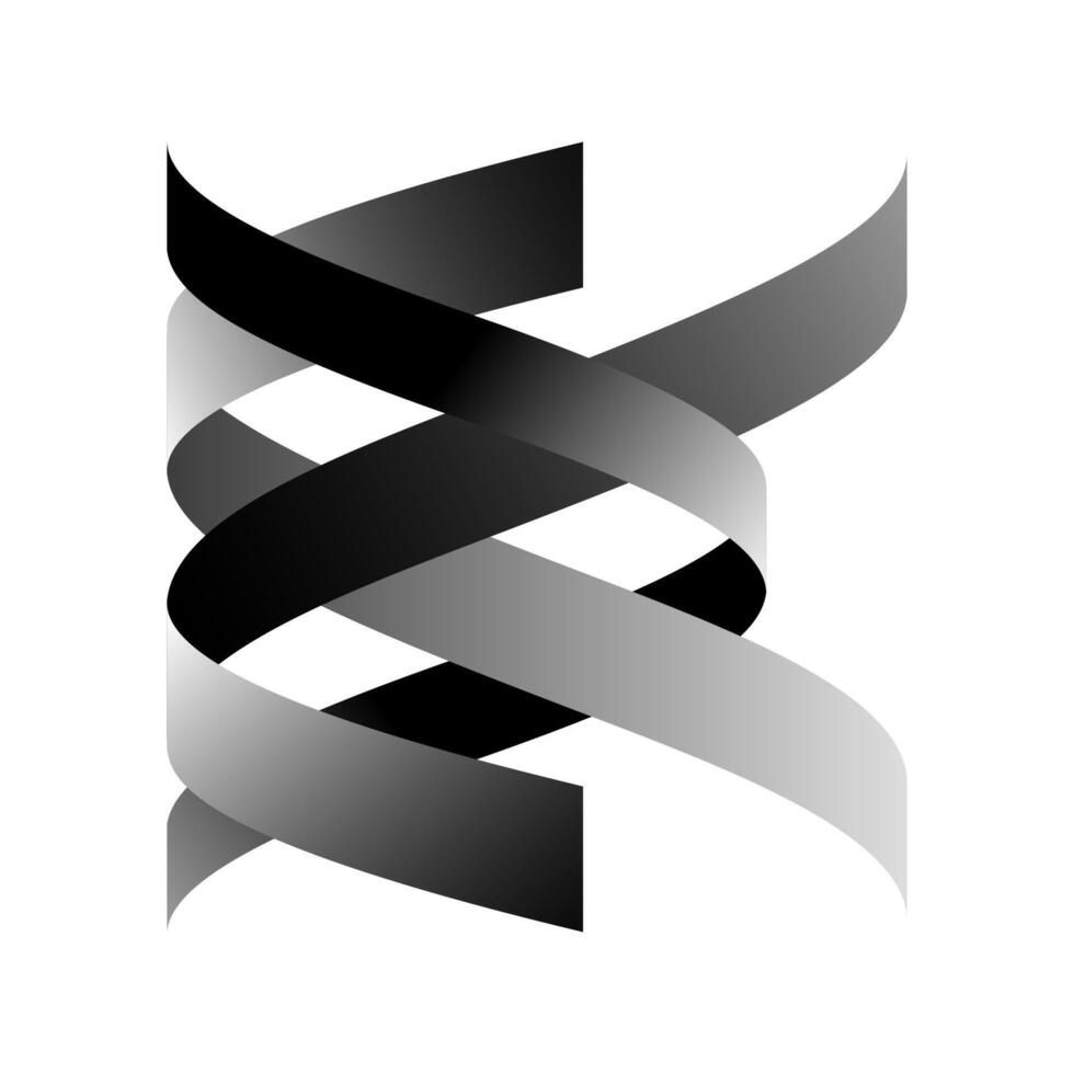 A black and white abstract ribbon logo ideal for tech, modern branding, and minimal corporate identity vector
